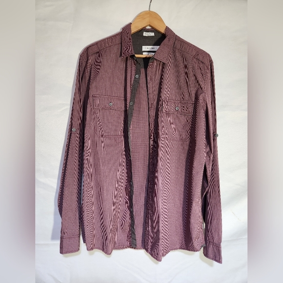Calvin Klein Burgandy & Gray Plaid Button Down Shirt - Picture 2 of 4